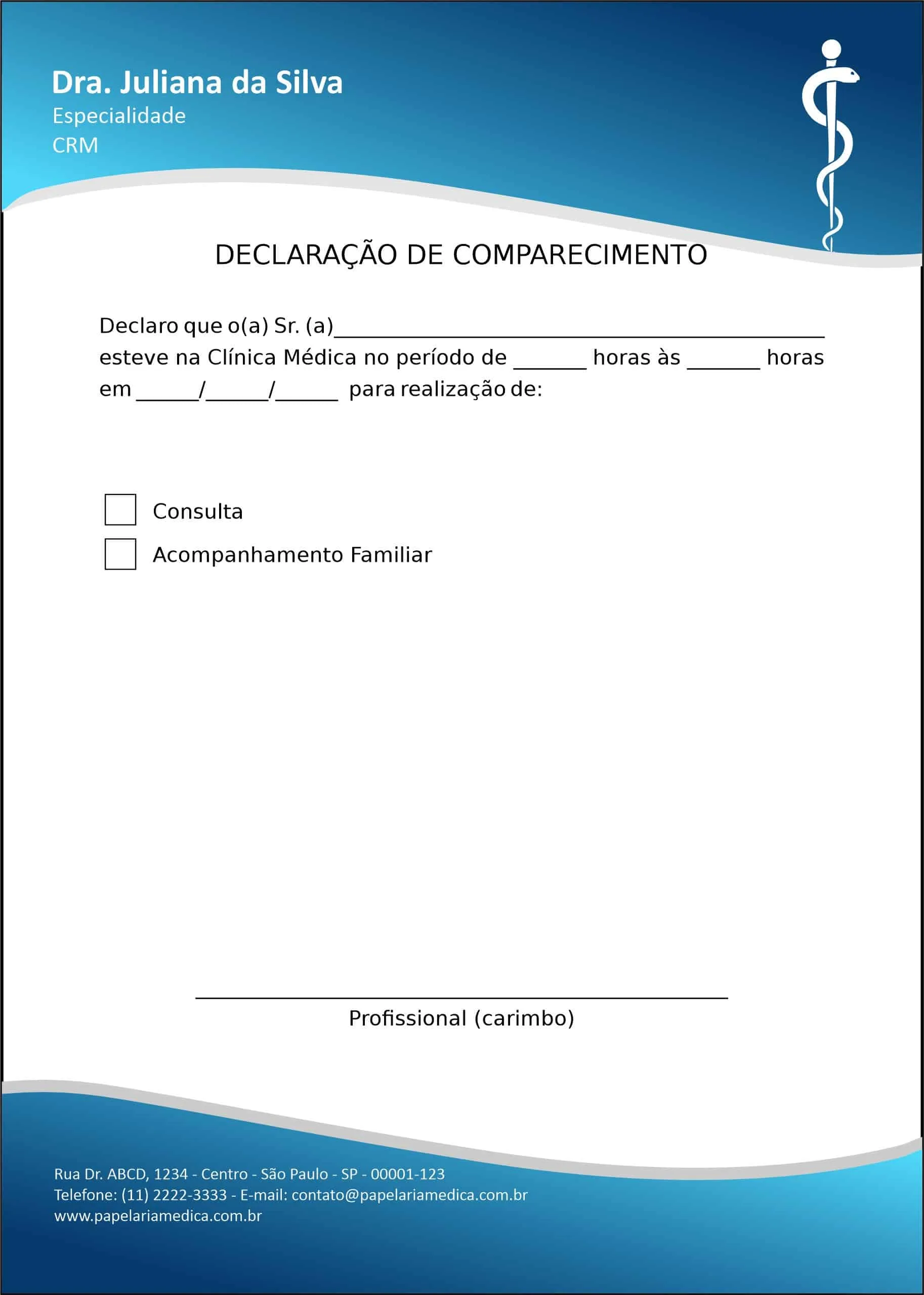 Declaração de Comparecimento Clínica Geral Hurghada