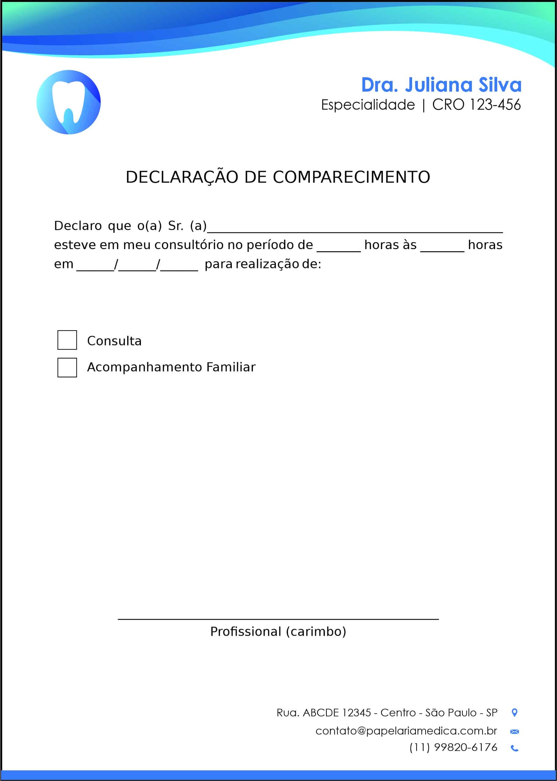 Declaração de Comparecimento Odontologia Nantes