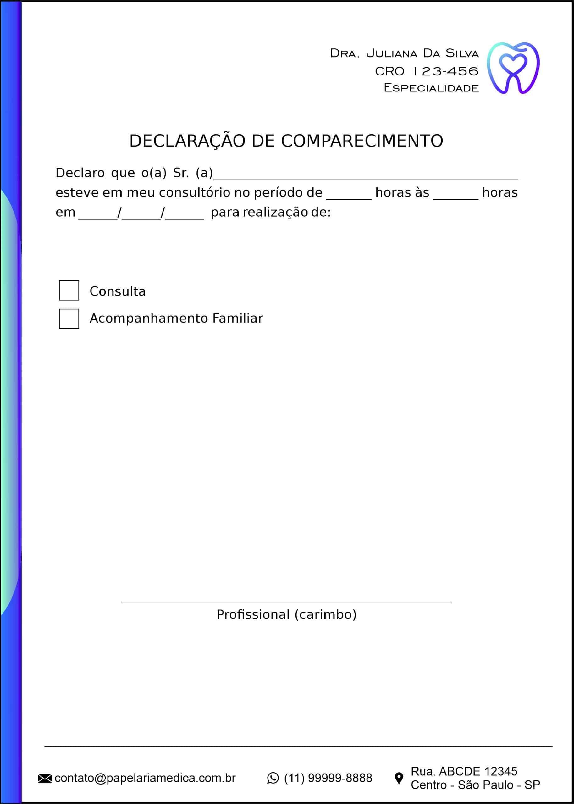 Declaração de Comparecimento Odontologia Paris