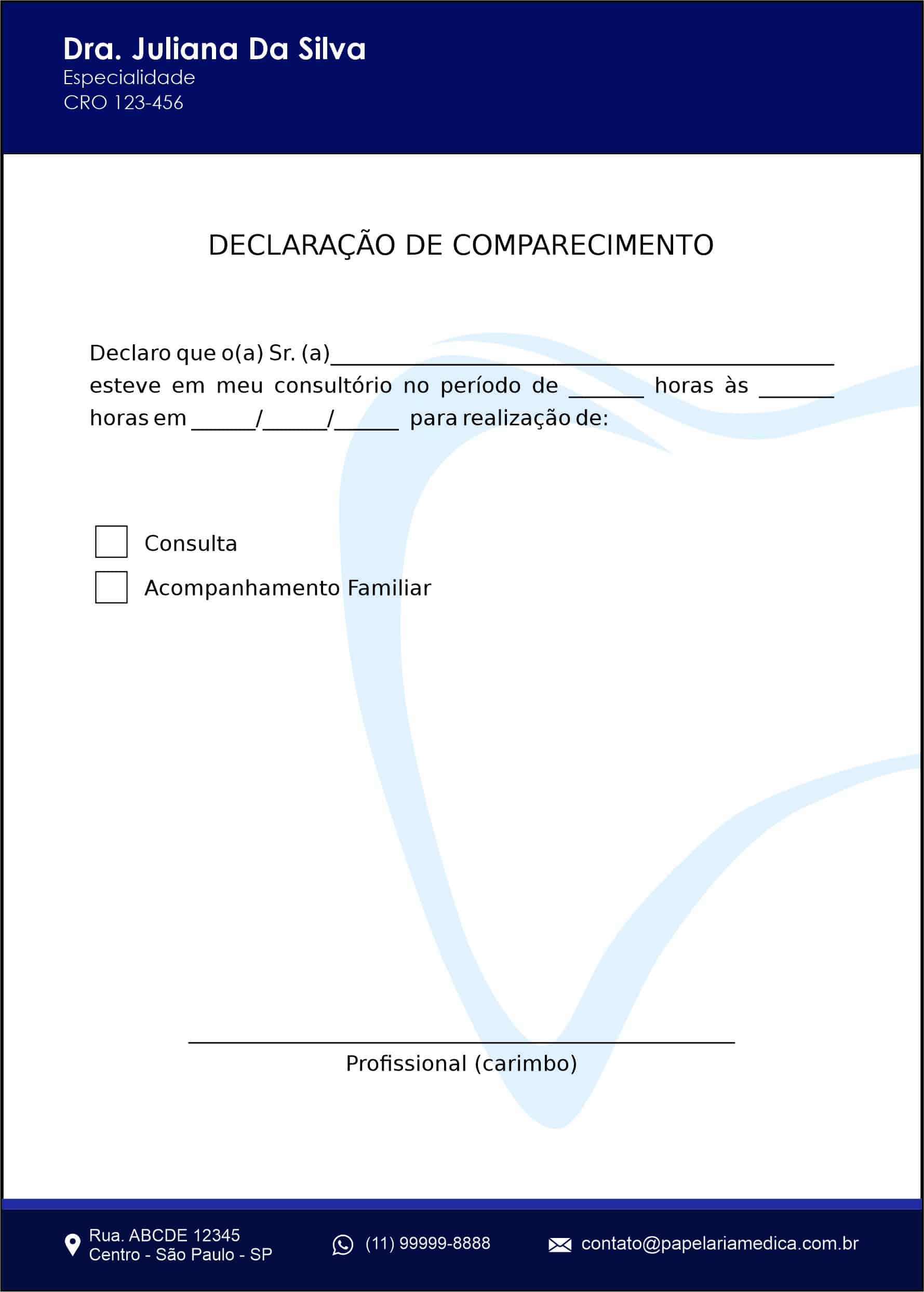 Declaração de Comparecimento Odontologia Colmar