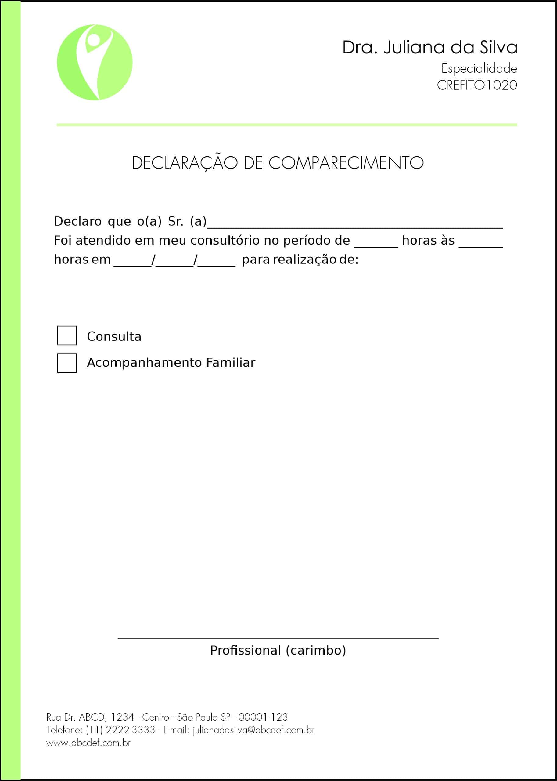 Declaração de Comparecimento Fisioterapia Corinto