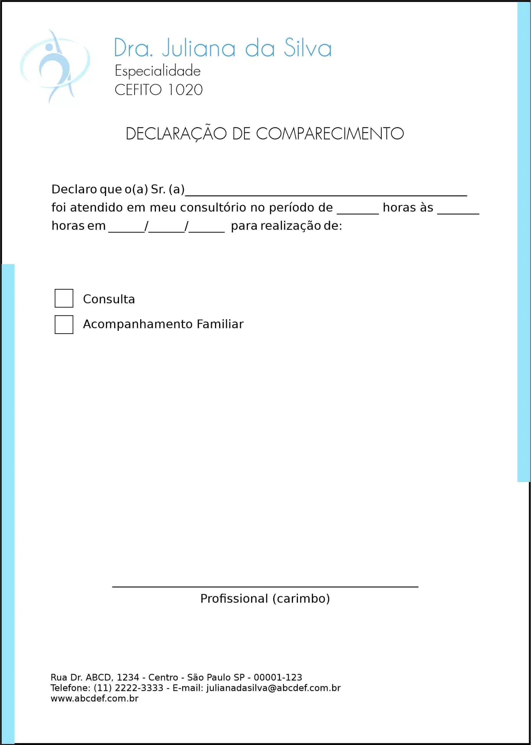Declaração de Comparecimento Fisioterapia Tripoli