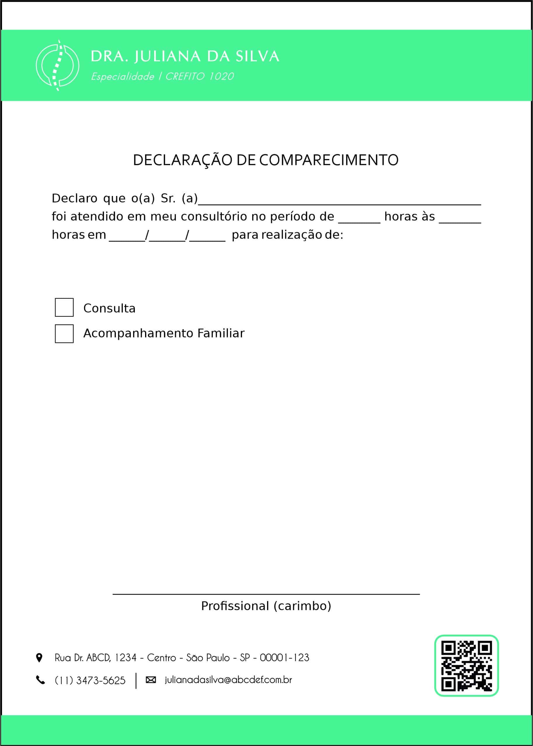 Declaração de Comparecimento Fisioterapia Esparta