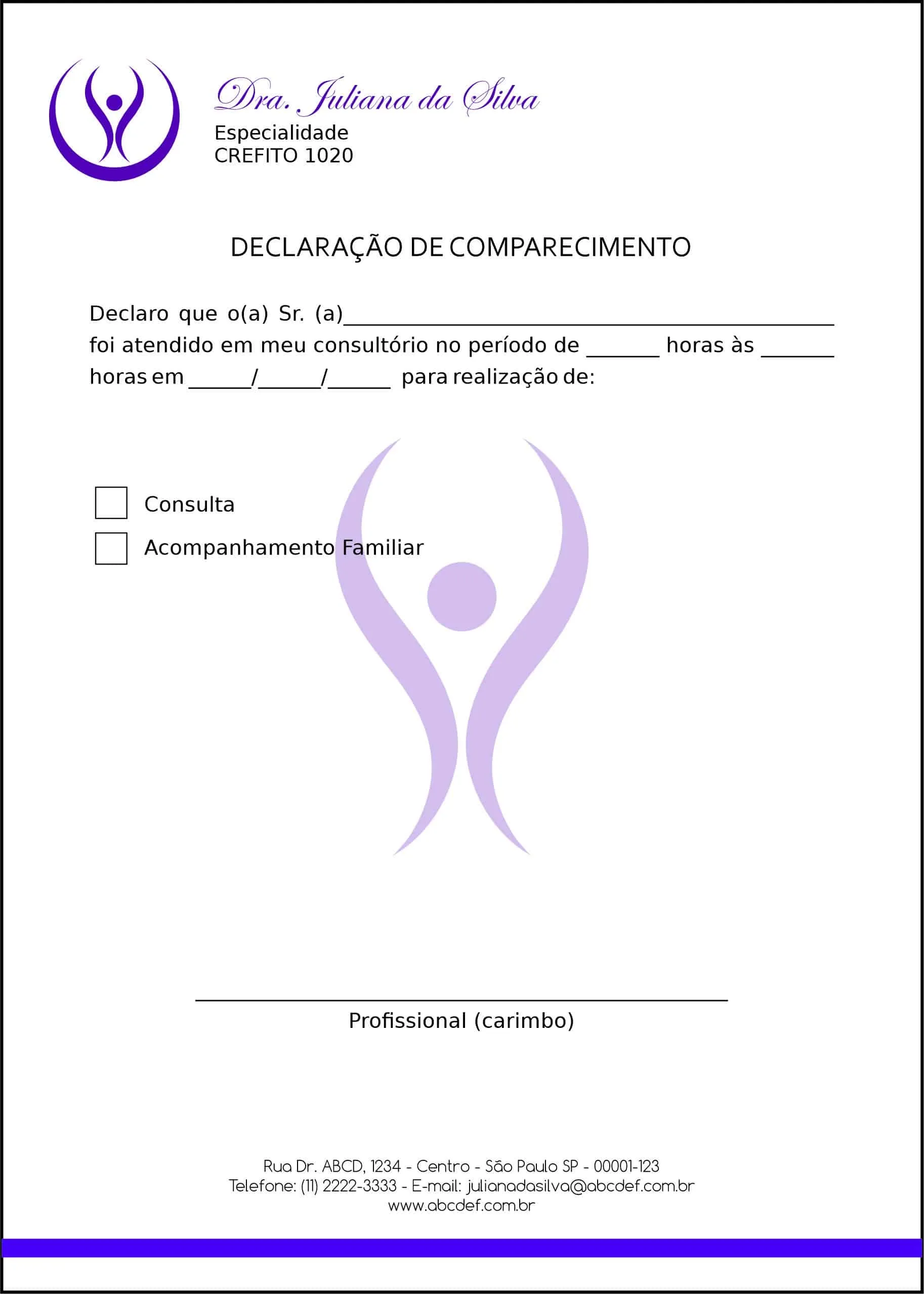 Declaração de Comparecimento Fisioterapia Mileto