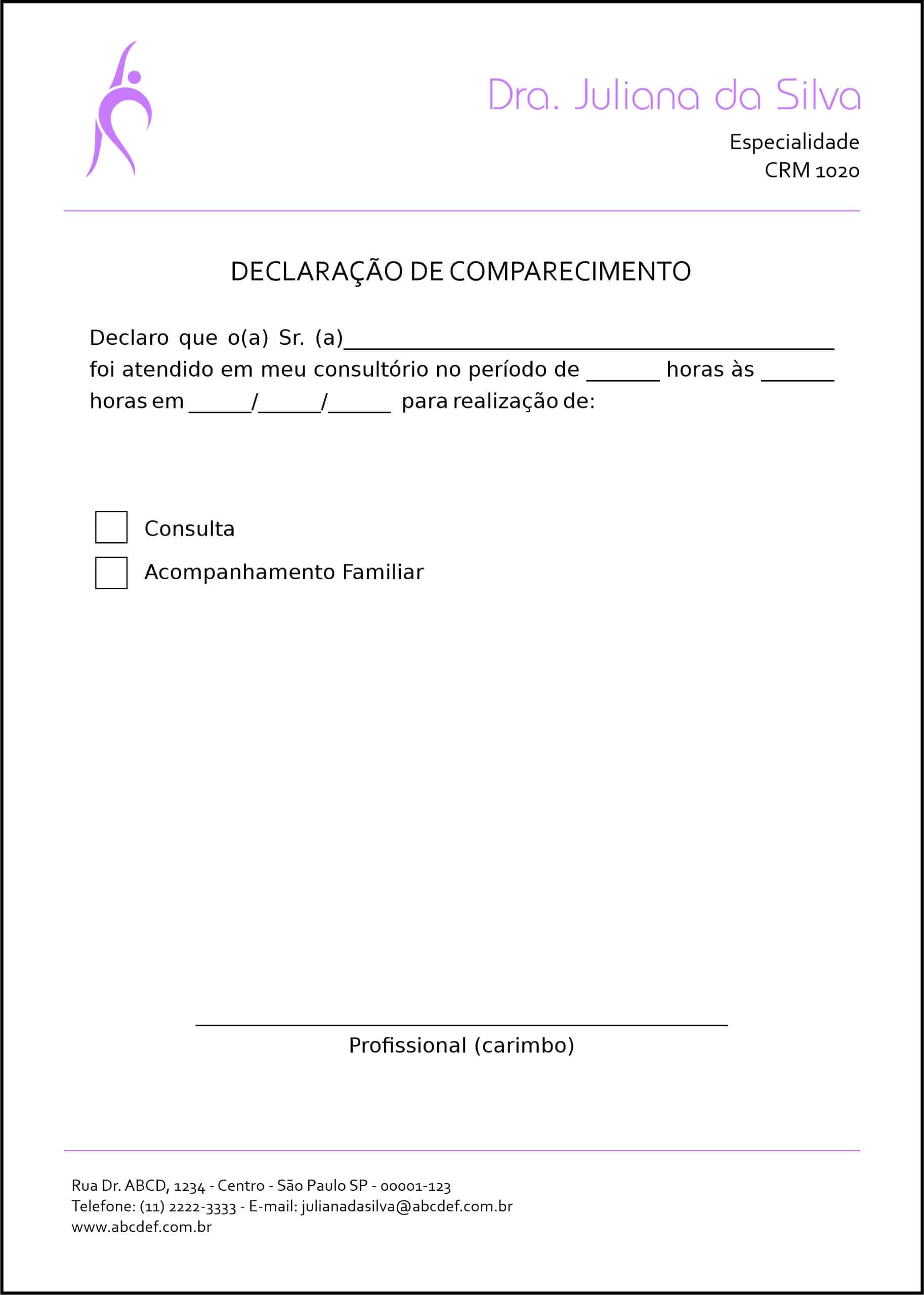 Declaração de Comparecimento Fisioterapia Troia