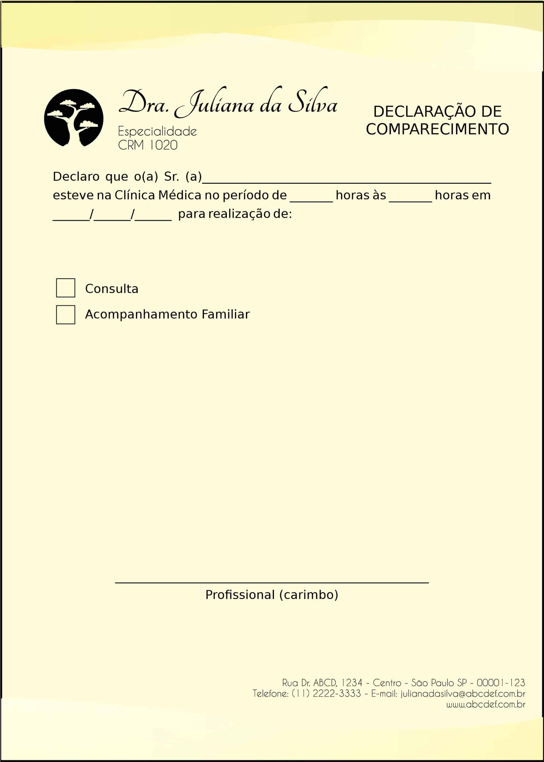 Declaração de Comparecimento Geriatria Teerã