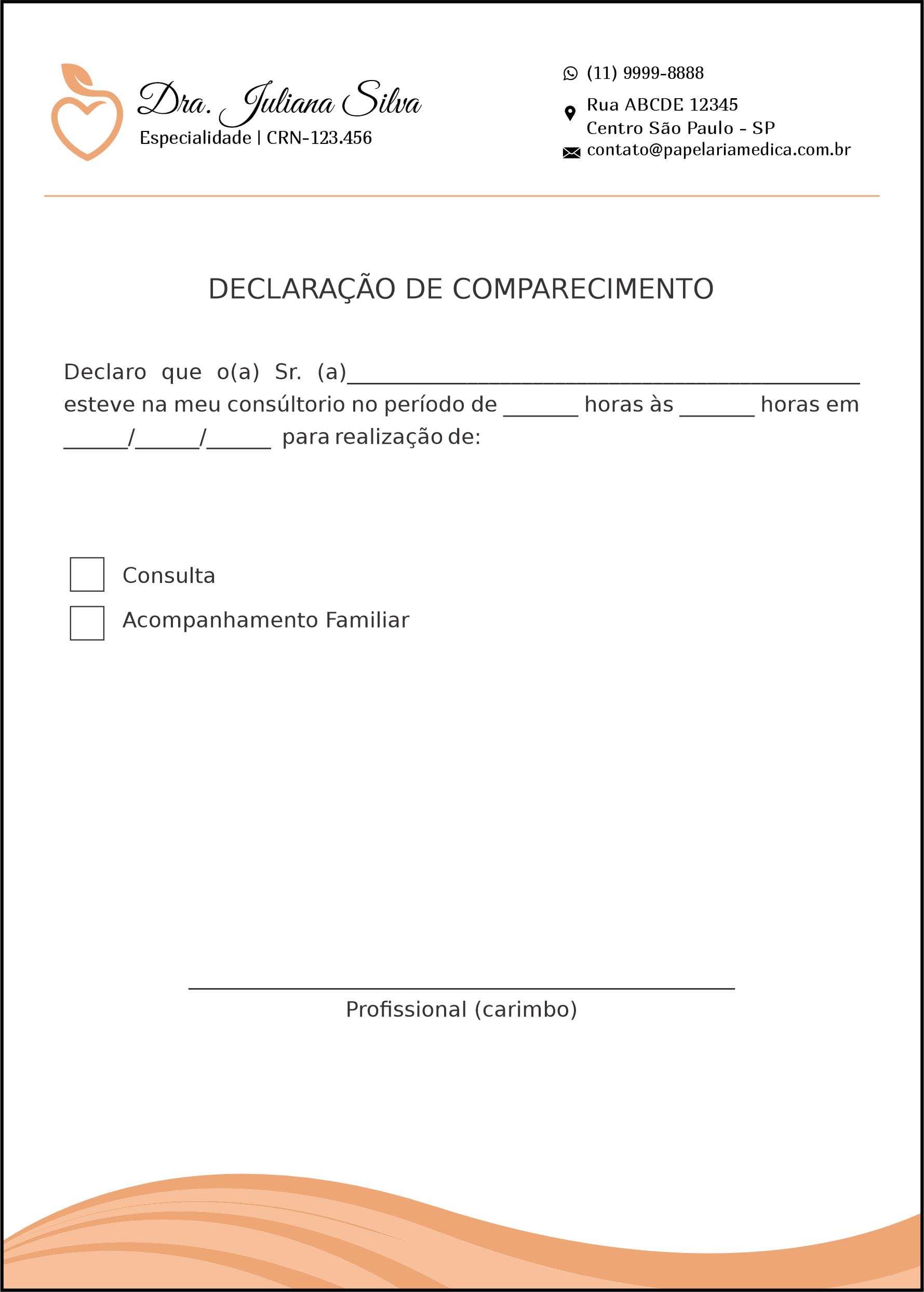 Declaração de Comparecimento Nutricionista La Plata