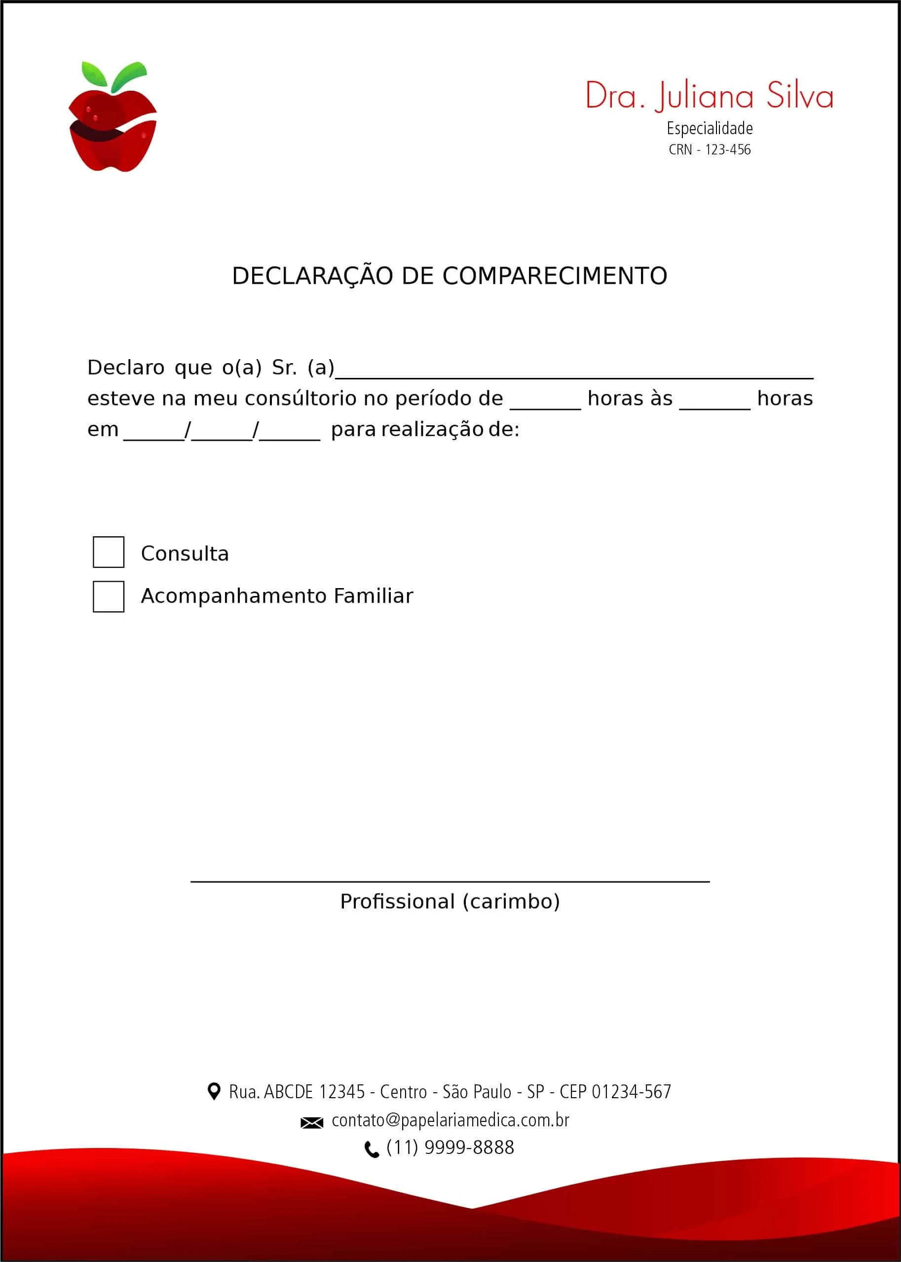 Declaração de Comparecimento Nutricionista Rosário