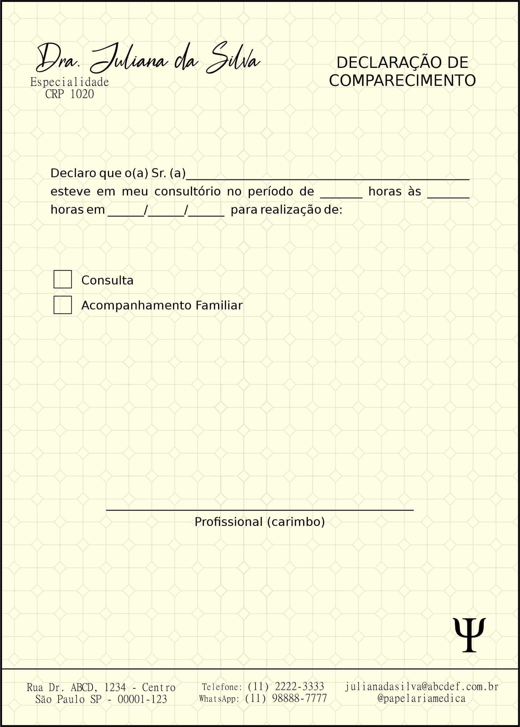 Declaração de Comparecimento Psicológico Munique