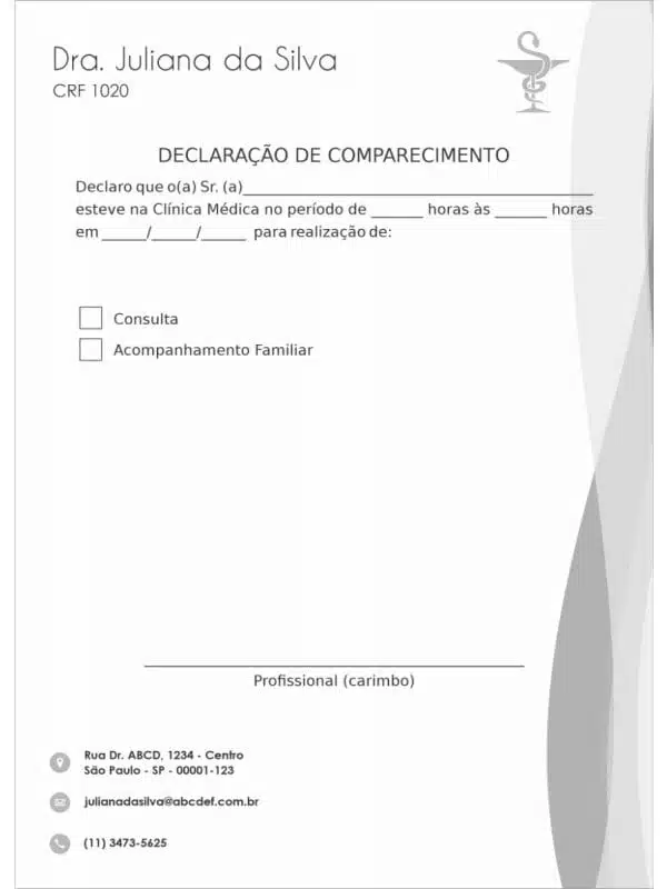 Declaração de Comparecimento Farmácia Glasgow