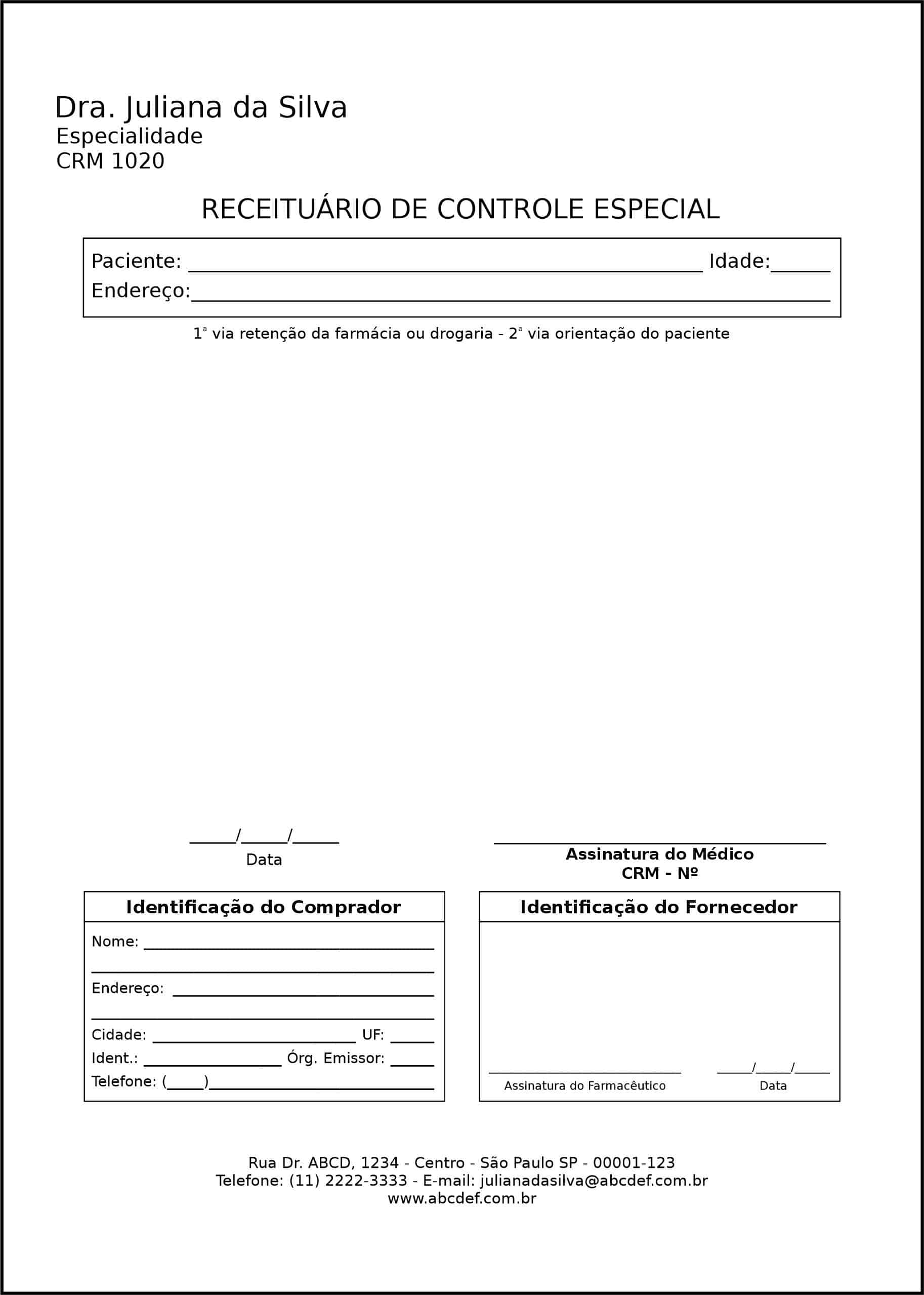 Receituário de Controle Especial Clínica Geral Minya