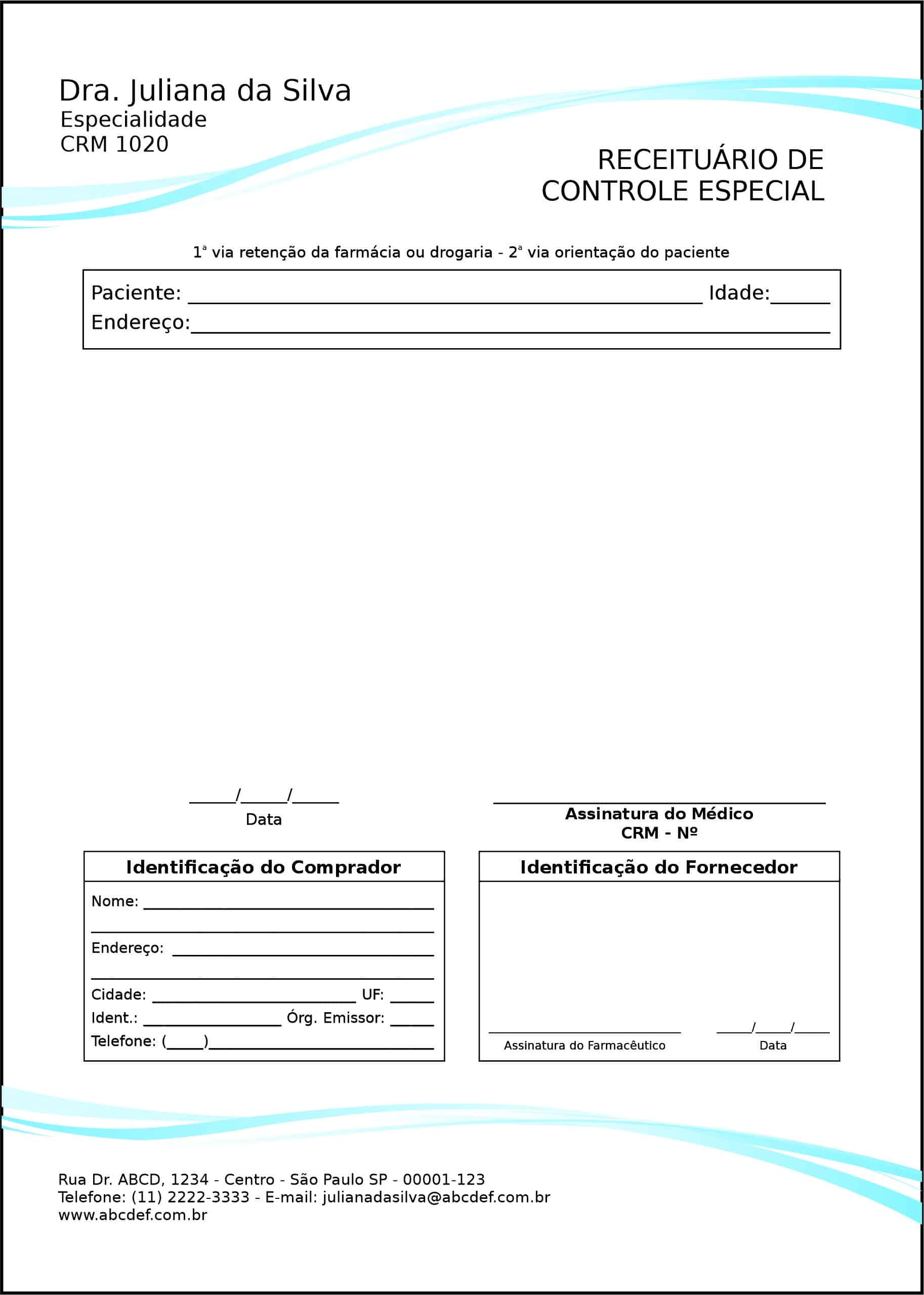 Receituário de Controle Especial Clínica Geral Berenice