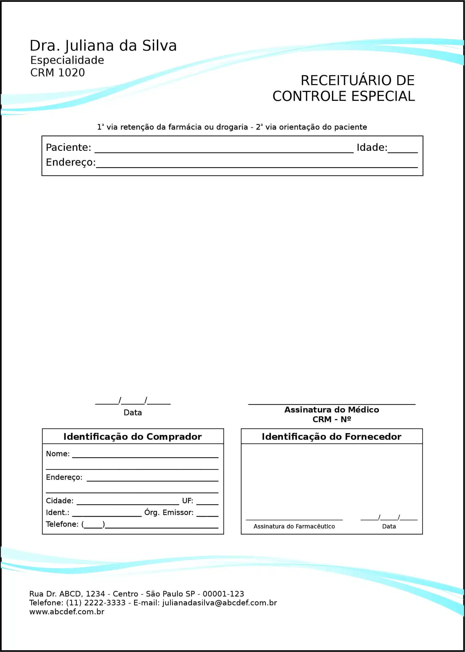 Receituário de Controle Especial Clínica Geral Berenice
