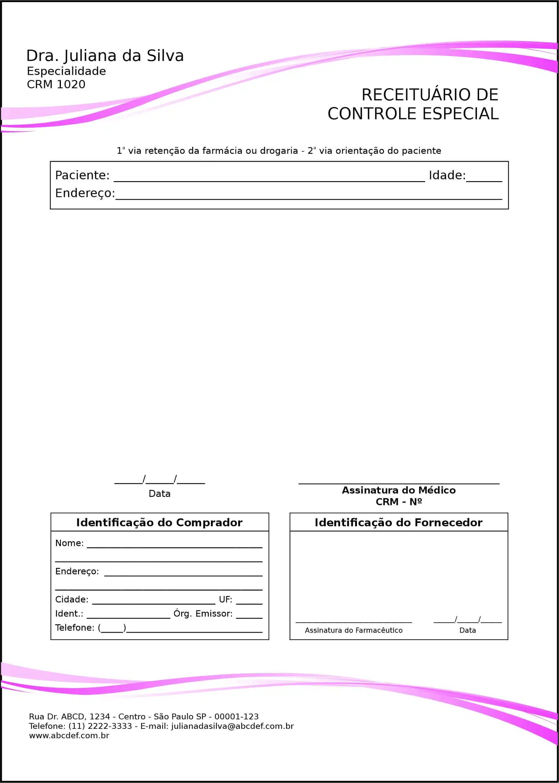 Receituário de Controle Especial Clínica Geral Berenice II