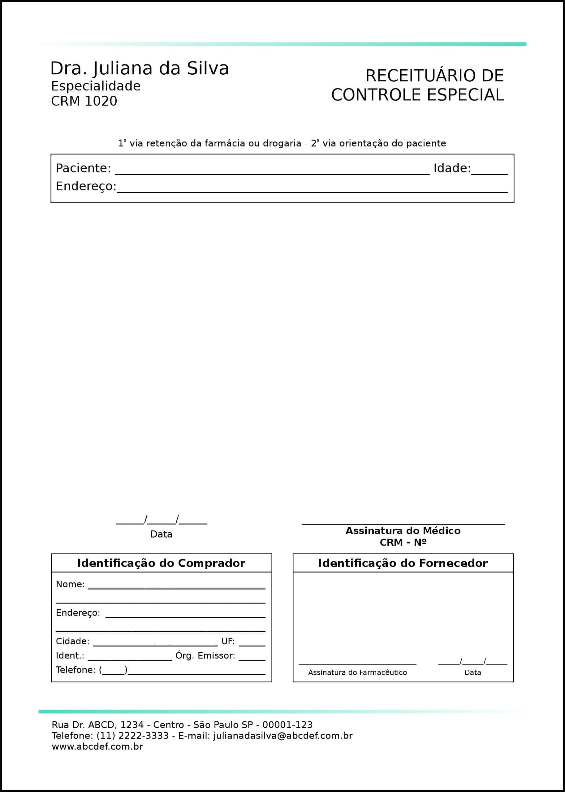 Receituário de Controle Especial Clínica Geral Sohag