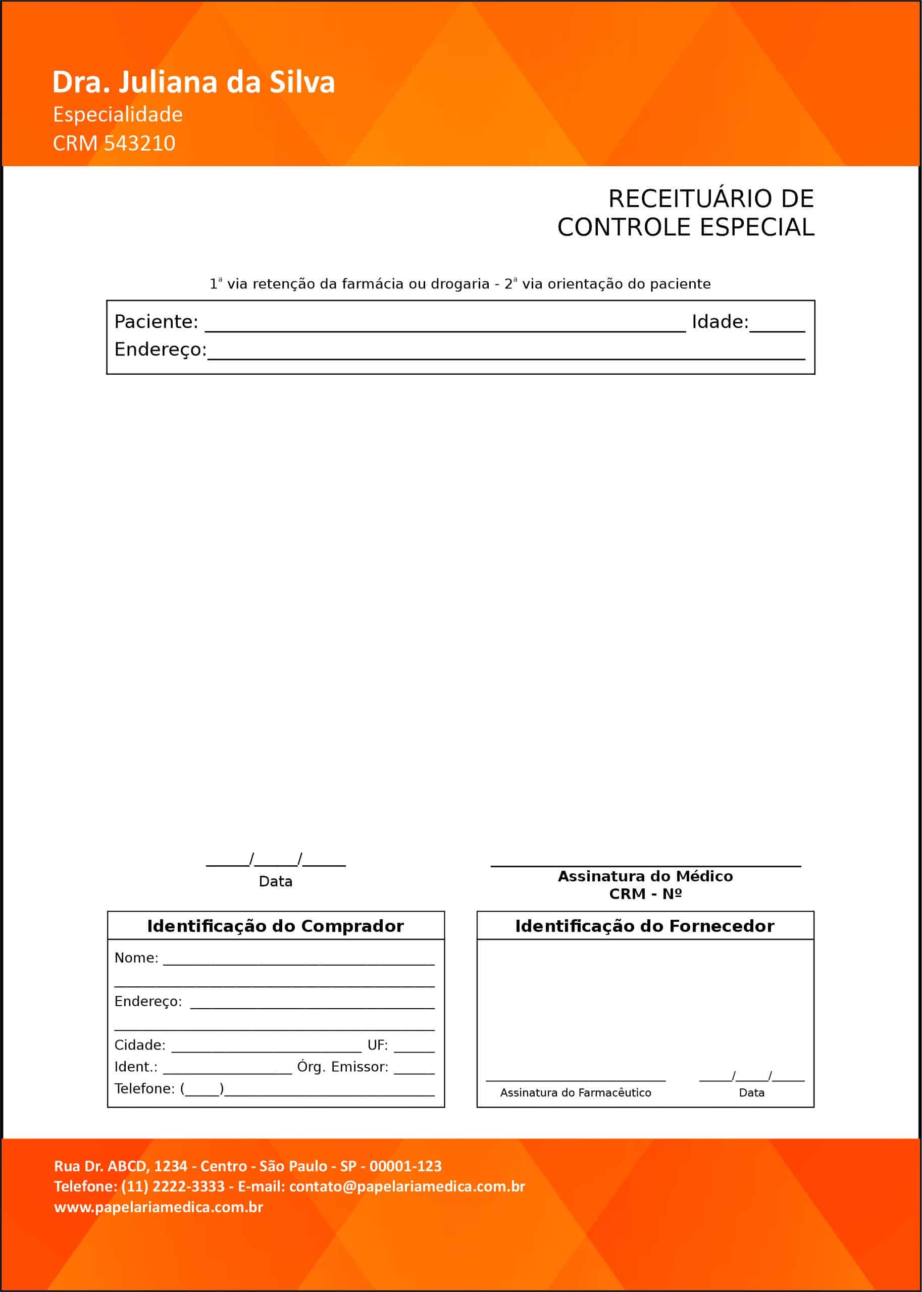 Receituário de Controle Especial Clínica Geral Damanhur