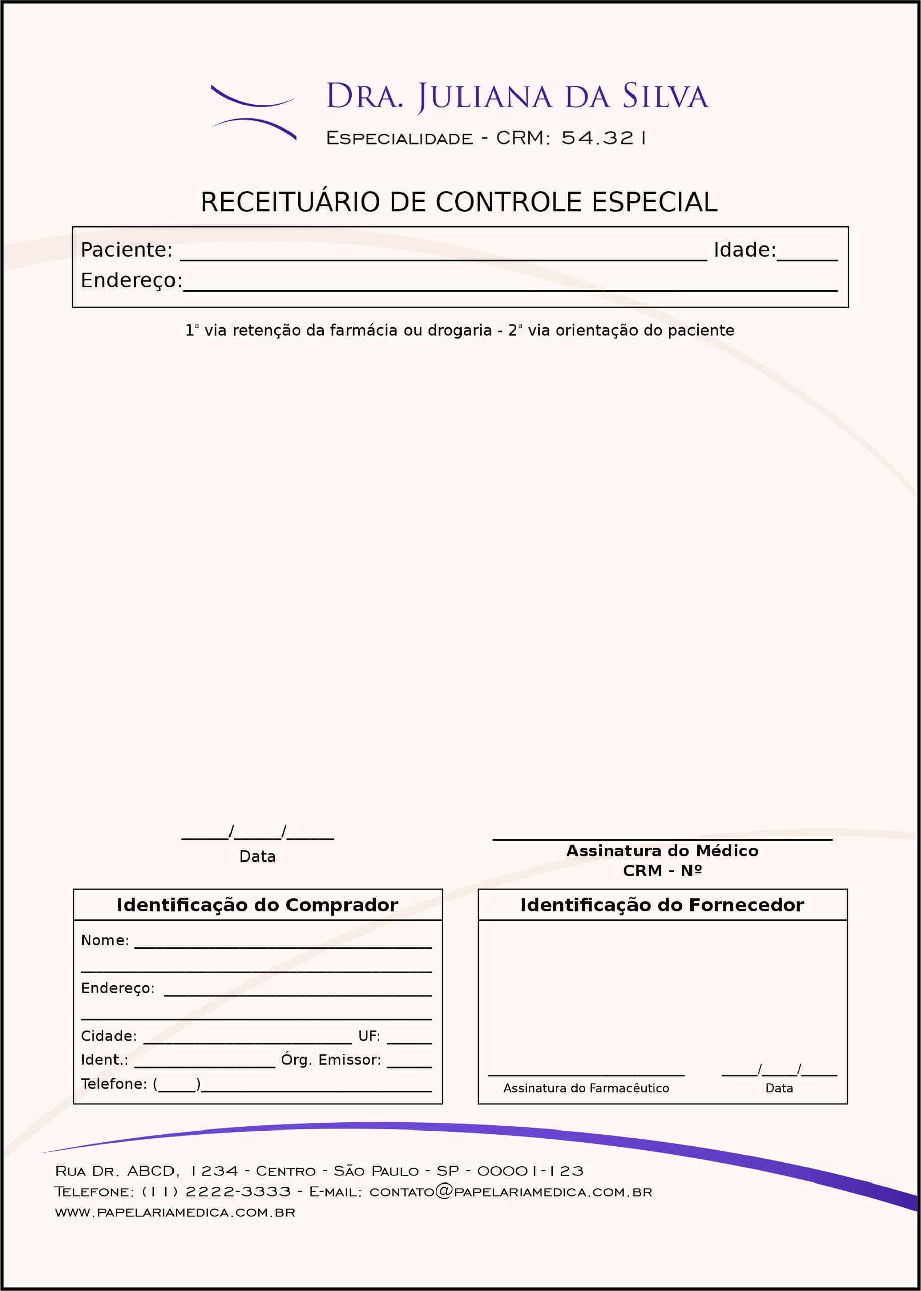 Receituário de Controle Especial Clínica Geral Rosetta