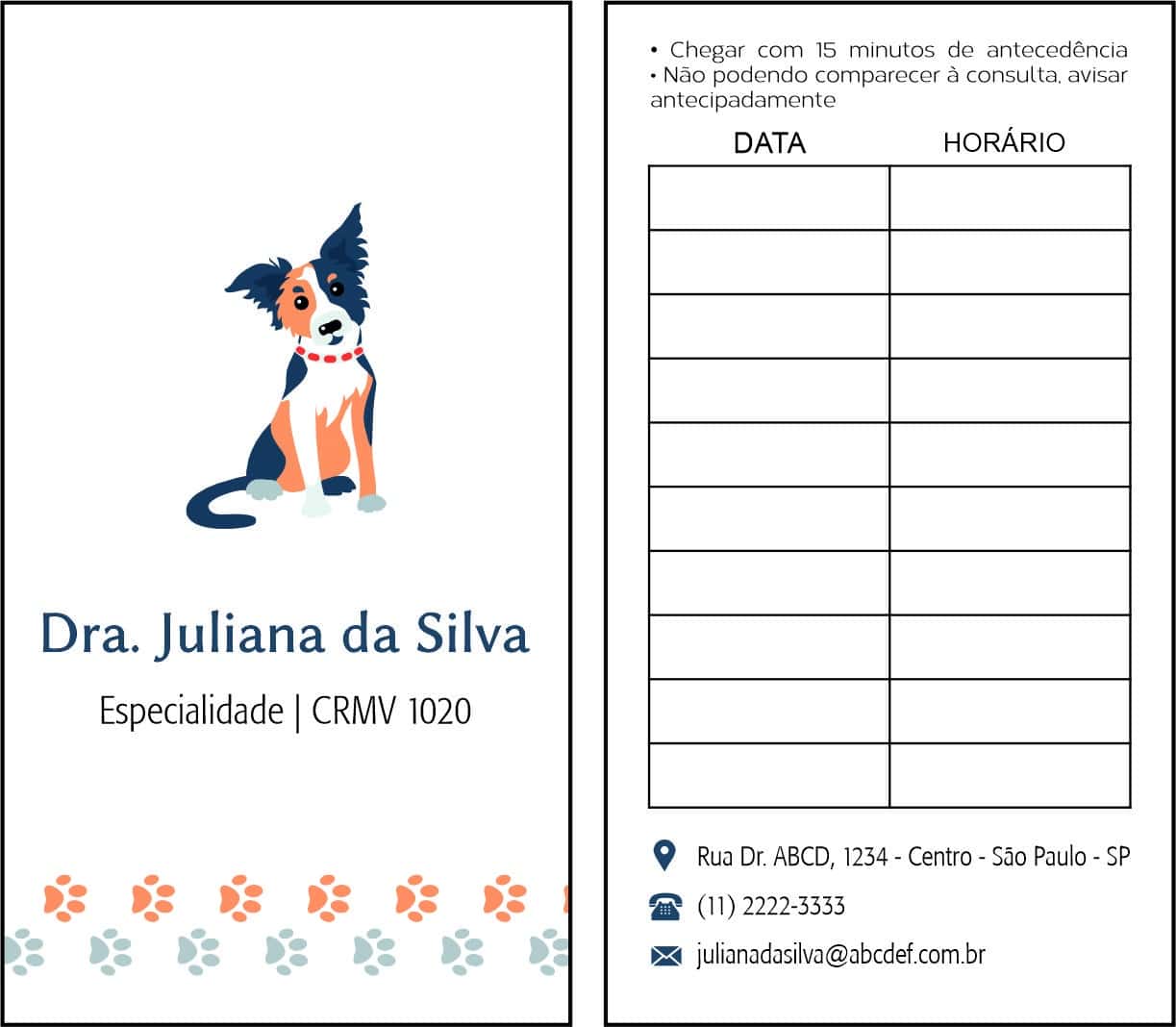 Cartão de Agendamento Veterinário Wels