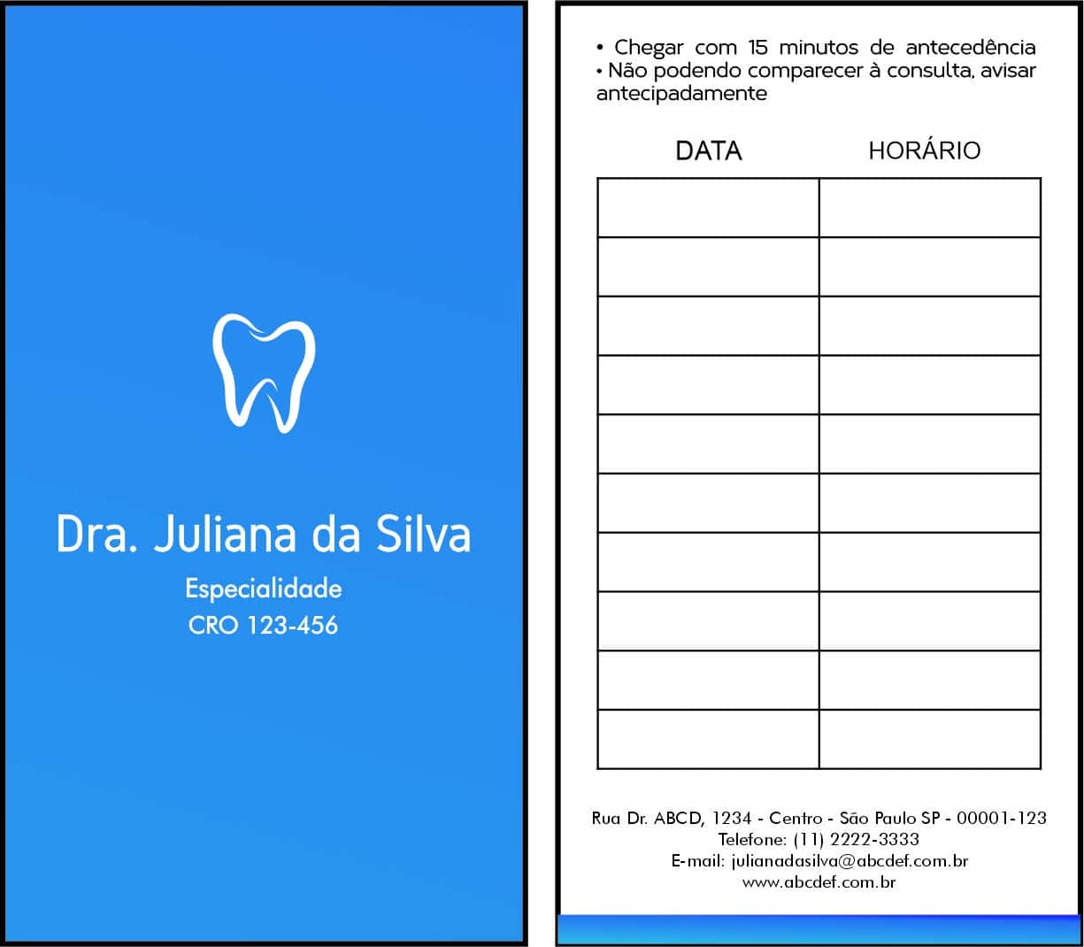 Cartão de Agendamento Odontológico Marselha