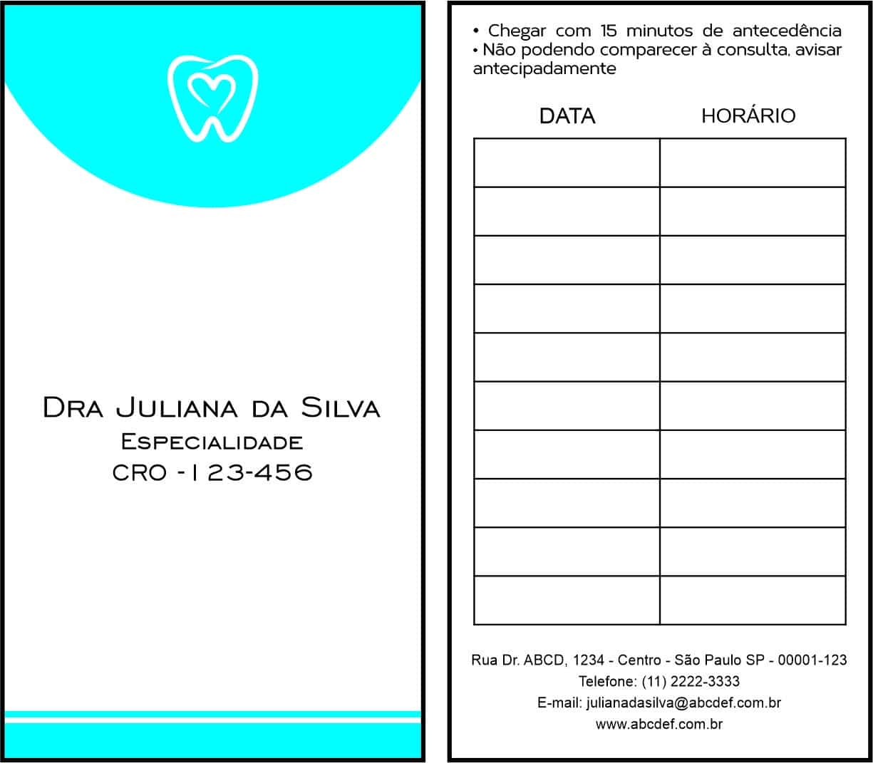 Cartão de Agendamento Odontologia Rennes