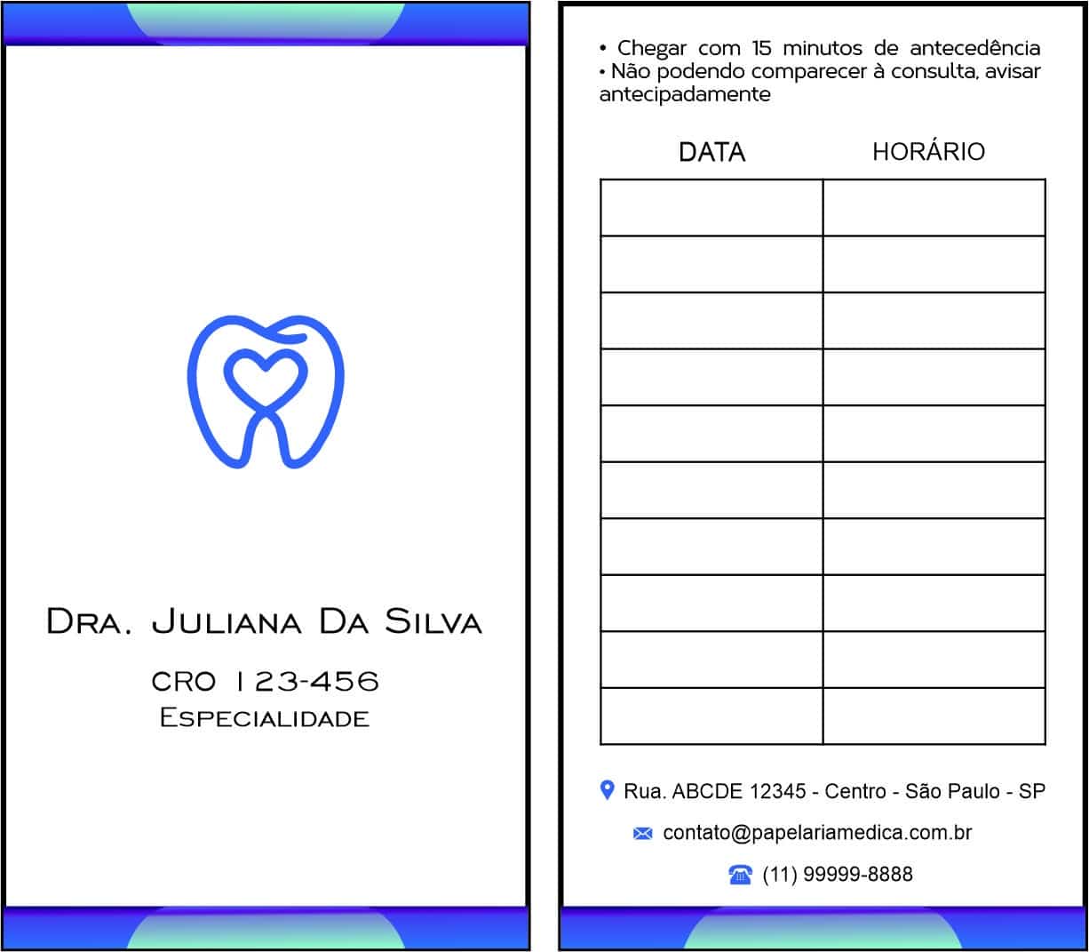 Cartão de Agendamento Odontologia Paris