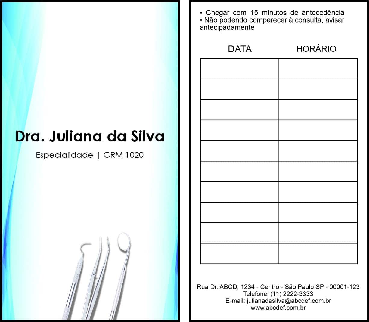Cartão de Agendamento Odontologia Versalhes