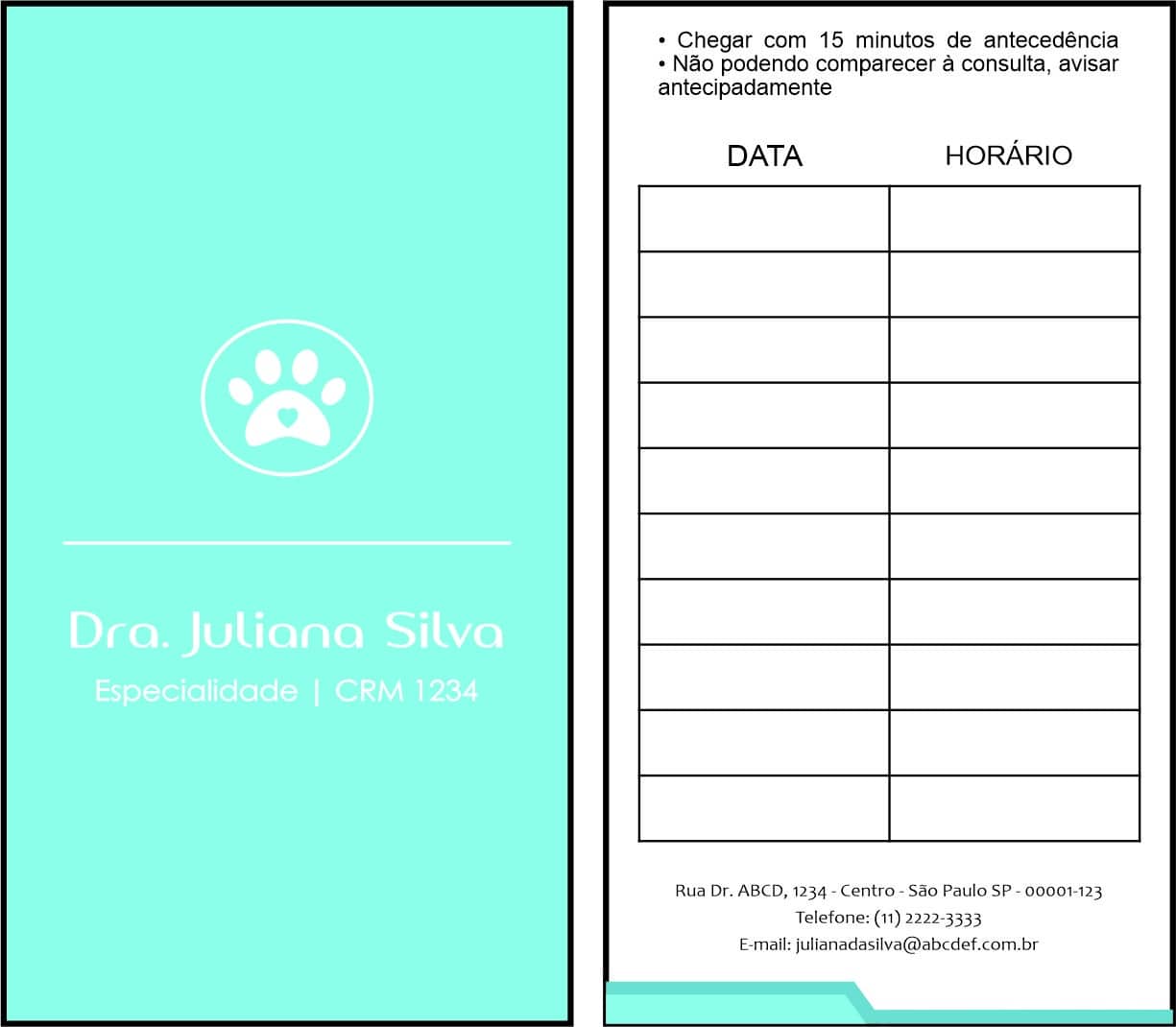 Cartão de Agendamento Veterinário Traun
