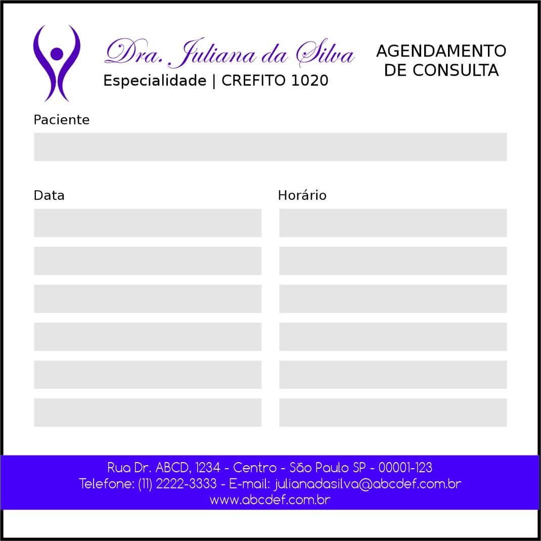 Bloco de Agendamento de Consulta Fisioterapia Mileto