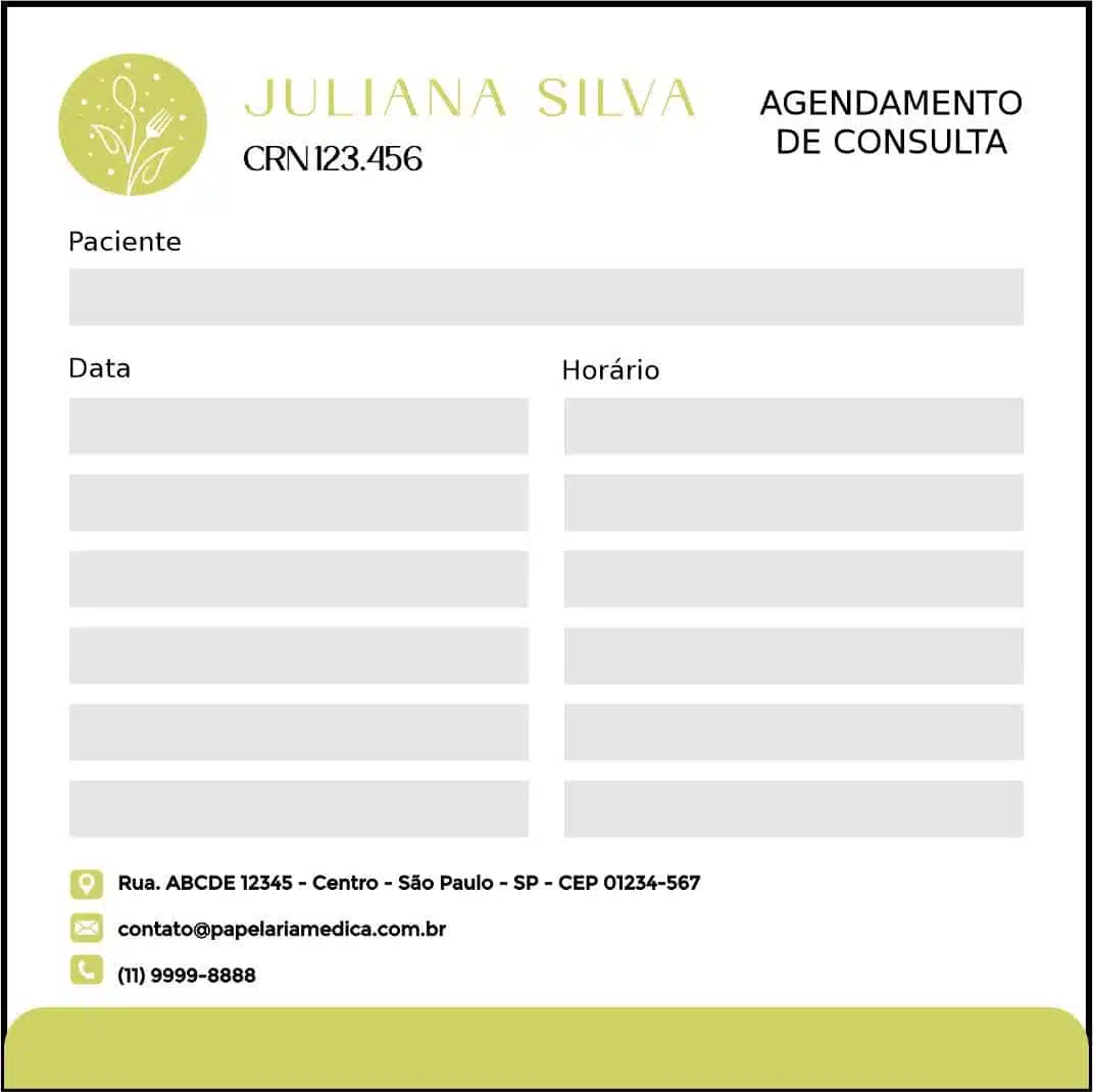 Bloco de Agendamento de Consulta Nutricionista Salta