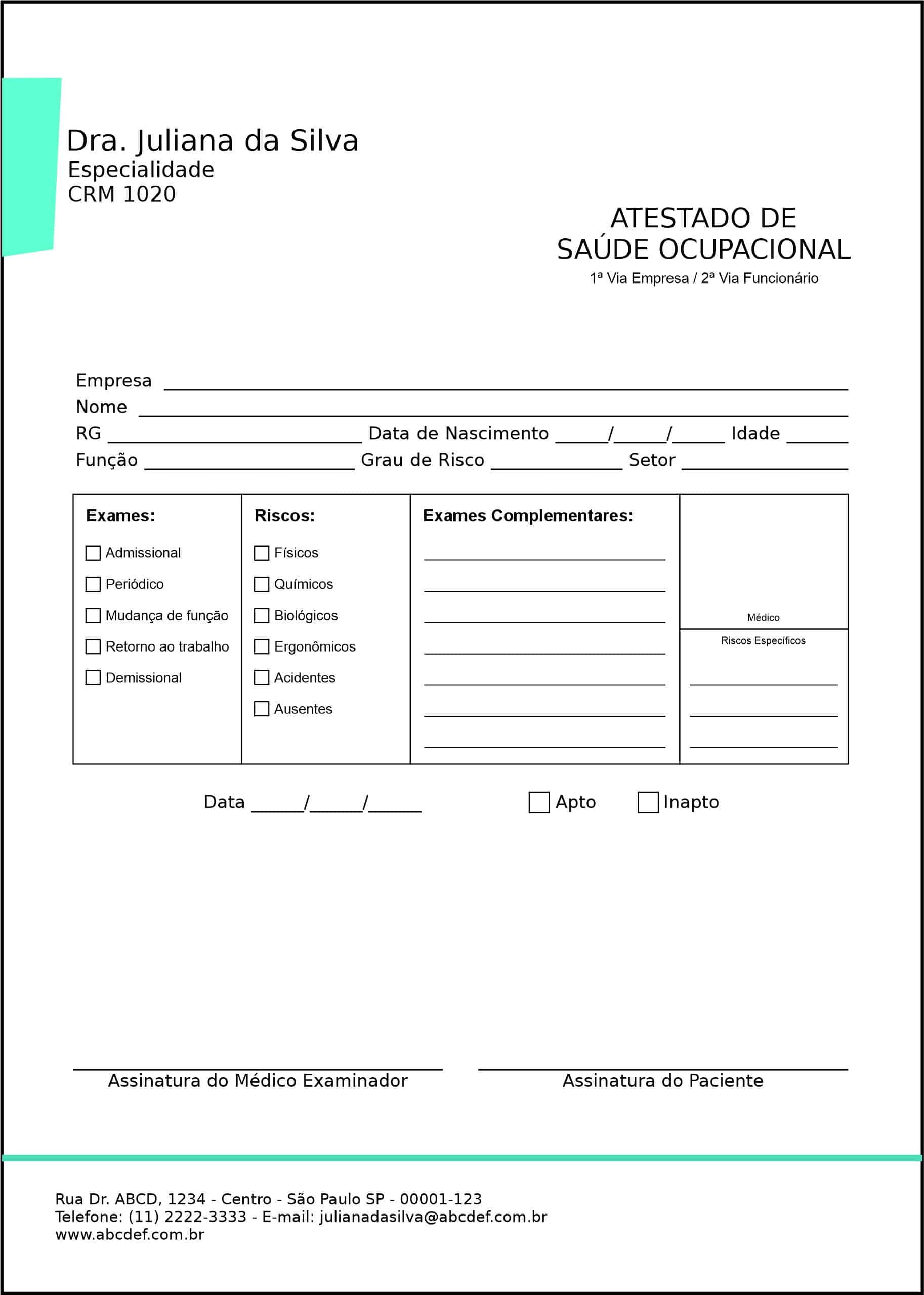 Atestado de Saúde Ocupacional (ASO) Ciano Faixa