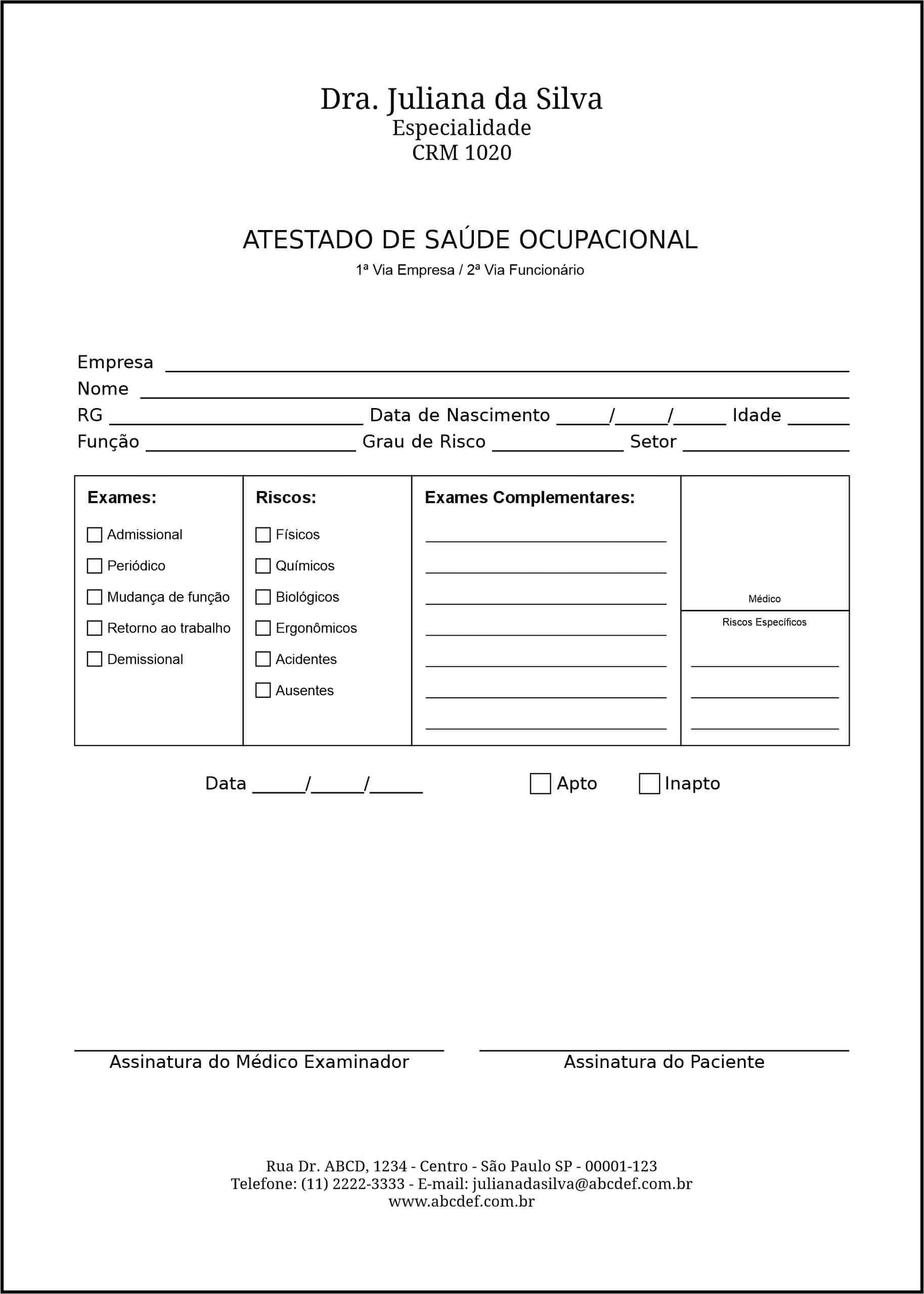 Atestado de Saúde Ocupacional (ASO) Simple Onix