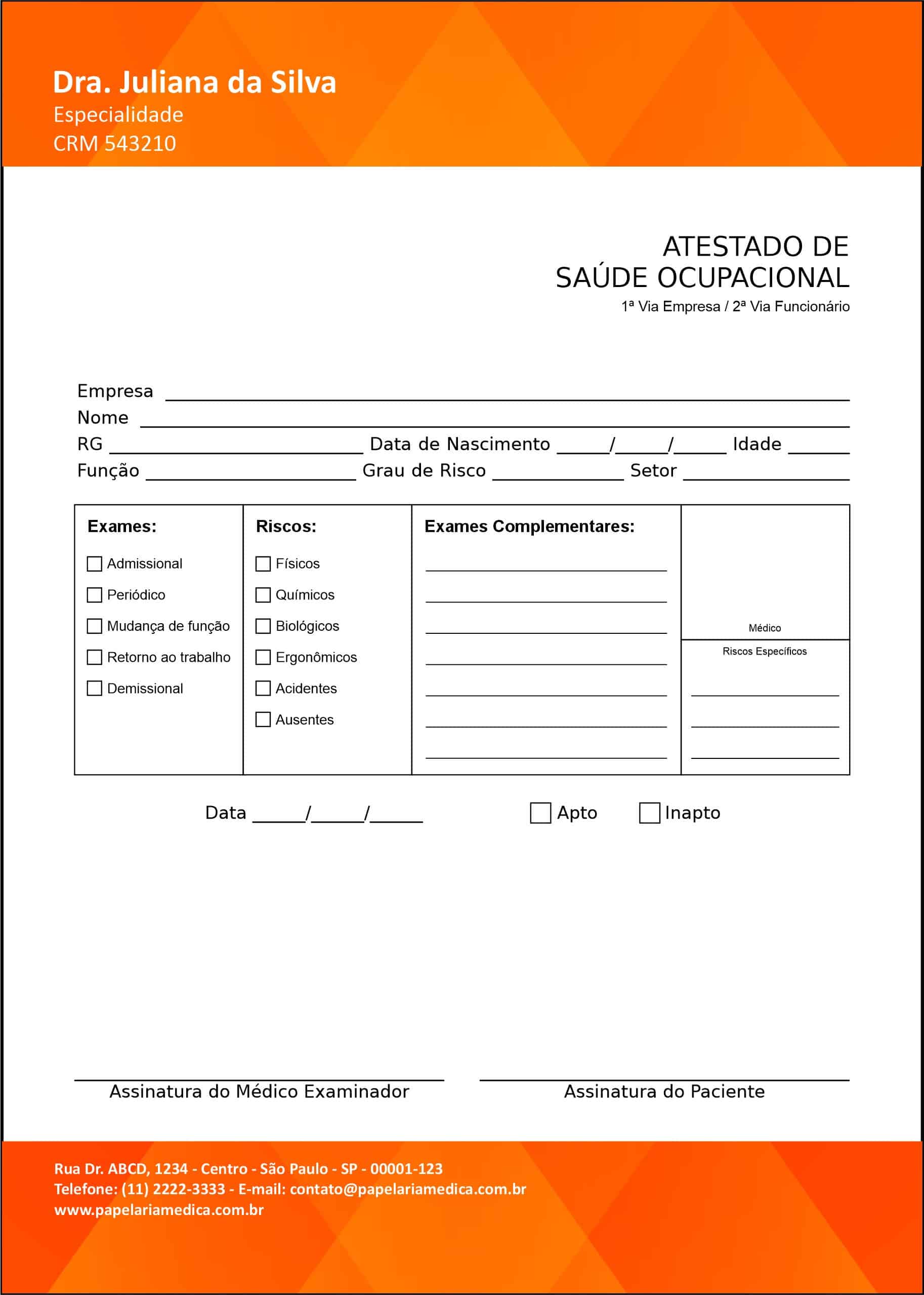 Atestado de Saúde Ocupacional (ASO) Abstract Orange