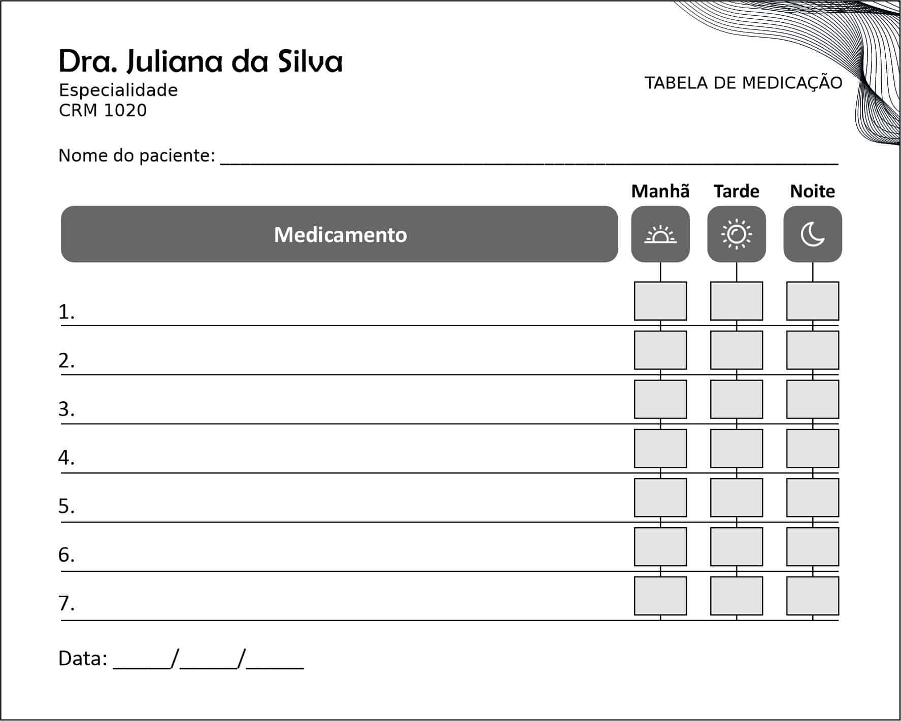 Tabela de Medicação Otorrinolaringologia Granada