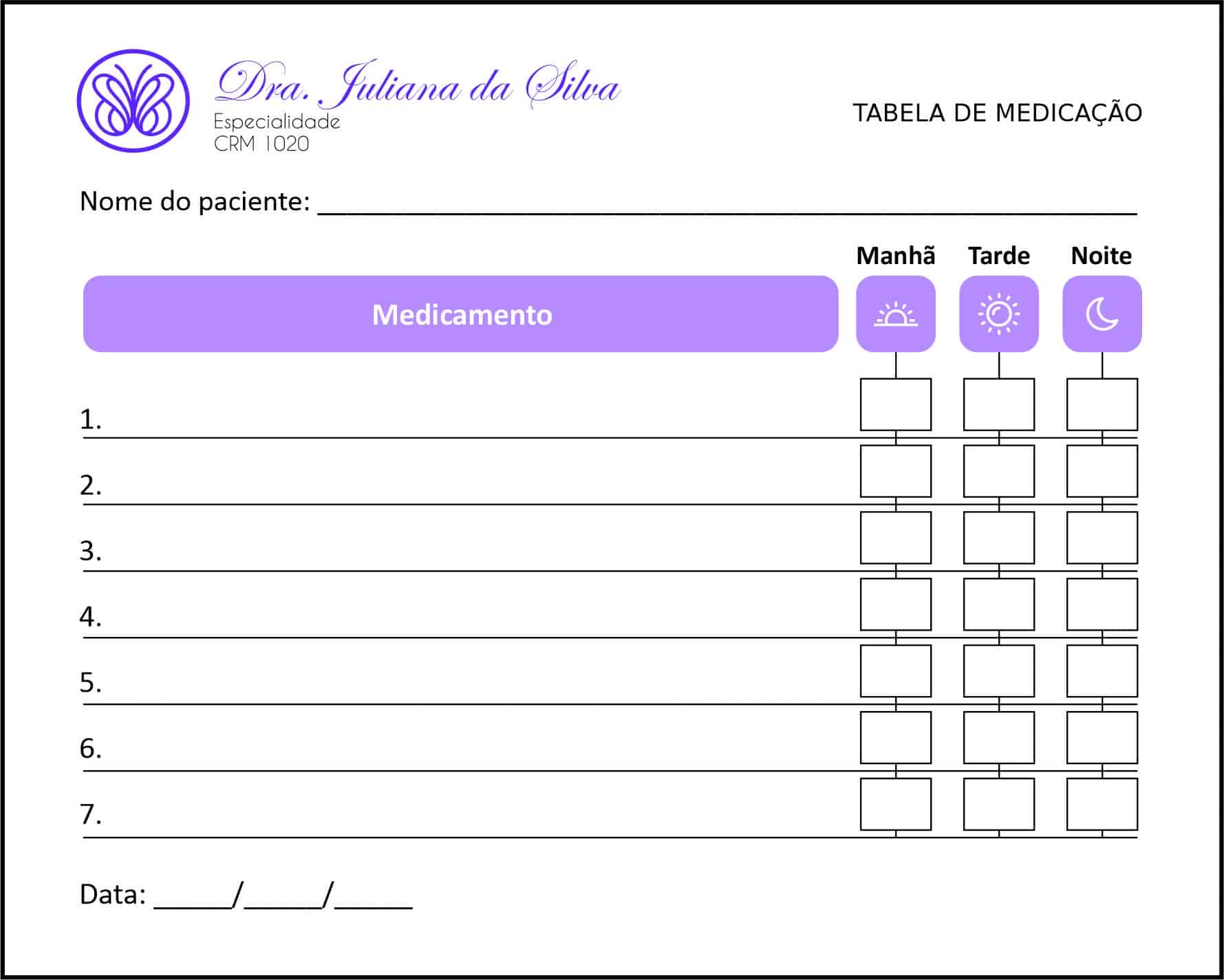 Tabela de Medicação Endocrinologia Toronto