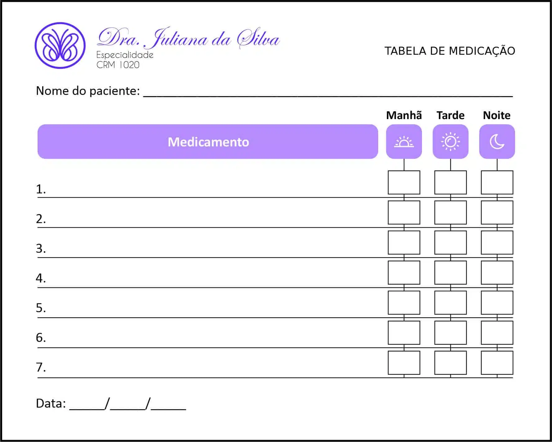 Tabela de Medicação Endocrinologia Toronto