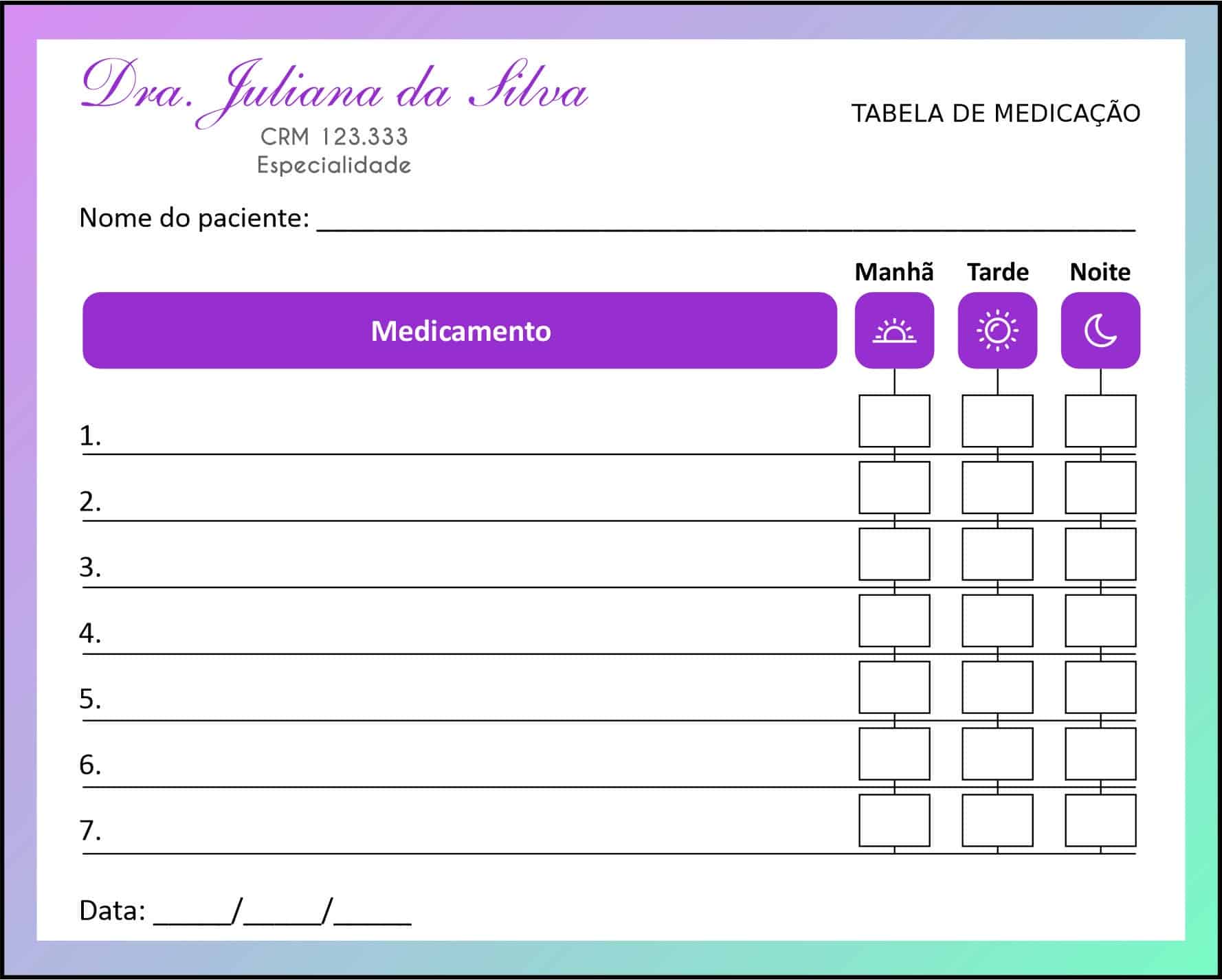 Tabela de Medicação Endocrinologia Victoria