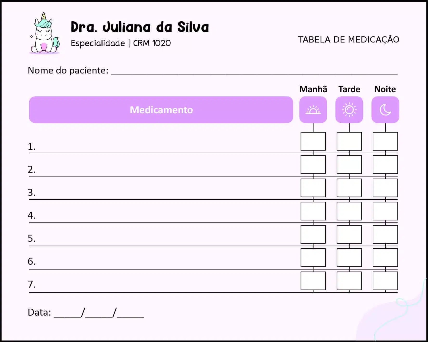 Tabela de Medicação Pediatra Moszna